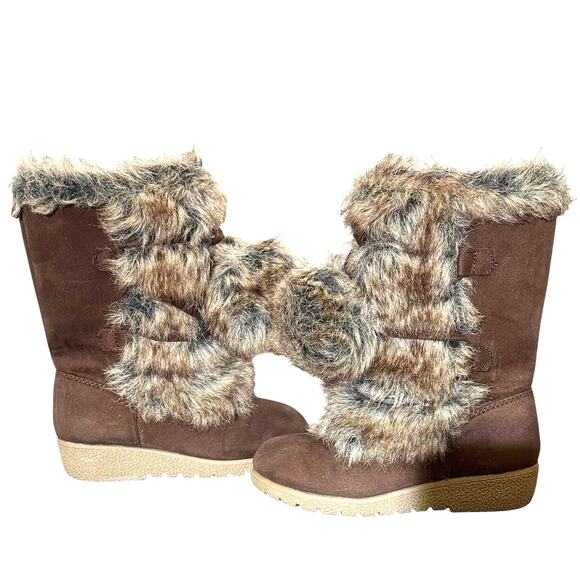 Old Navy Other - EUC Old Navy Bear Hug Faux Fur Pom Pom  Tall Boots Toddler Girl Size 11 Brown